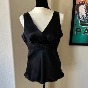 NWT Elegant INC Black Sleeveless Top With Beaded Waist Size 10